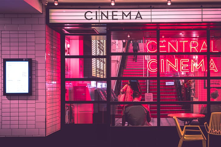 a neon pink cinema